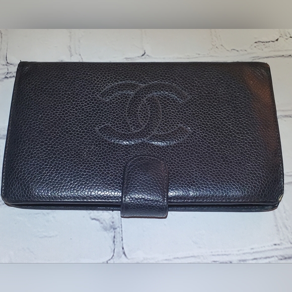 Chanel Black Embossed Caviar Leather long wallett vintage - Picture 4 of 16